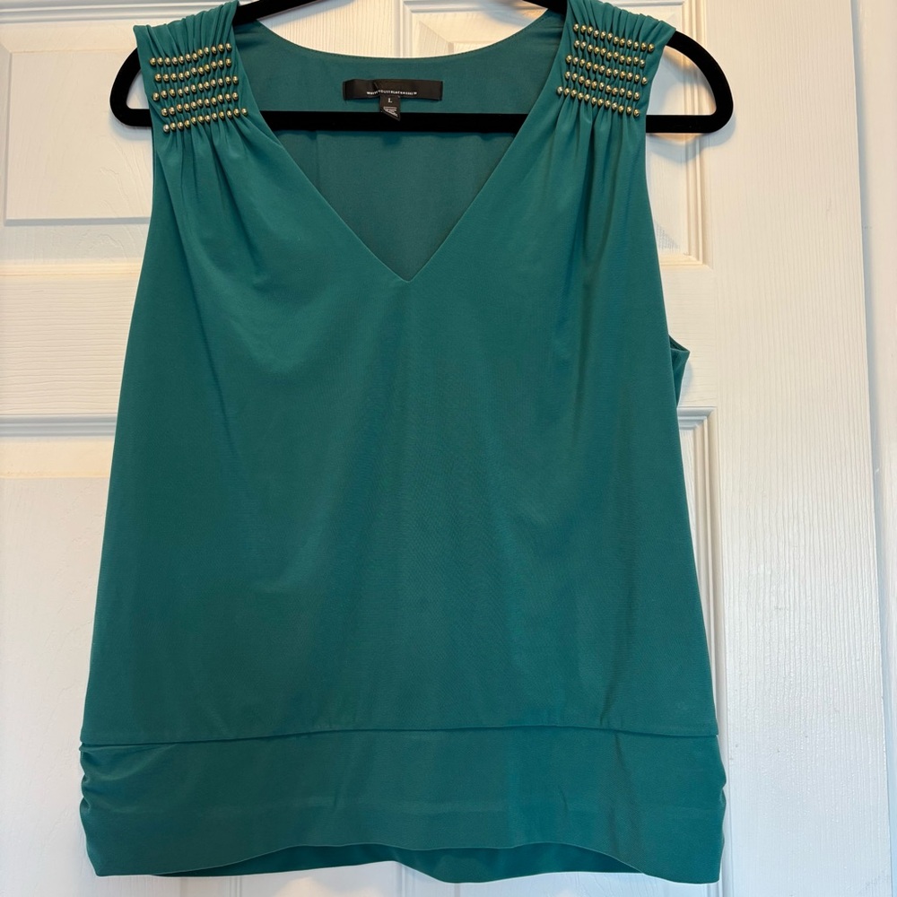 White House Black Market Turquoise Sleeveless Blouse with Gold Studs